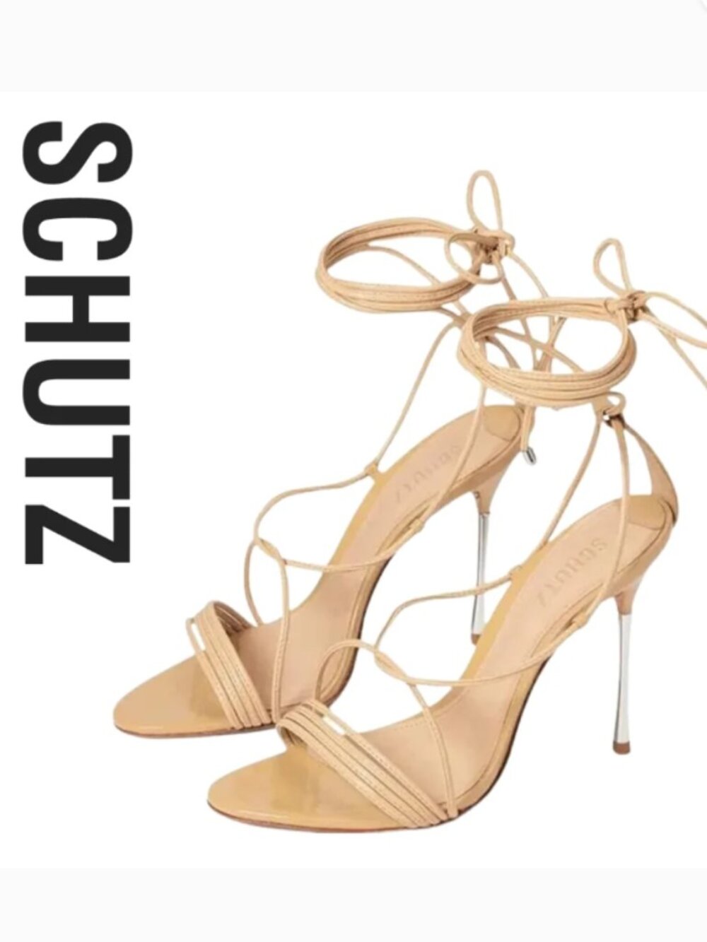 SCHUTZ ADELINE NWOB Nude Patent Strappy Stiletto Size 9B - Picture 2 of 6